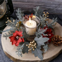 Corona De Bayas Artificiales Con Vela 25cm Decoración De Mesa Para Bodas Y Navidad Arreglo Floral Falso Para Centros De Mesa Y Fiesta - details 1