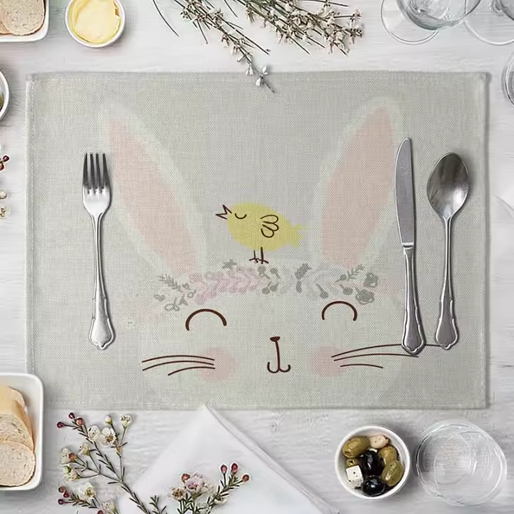 4pc/8pc Almohadillas De Comedor Para Niños Estilo Animal Lindo En Tela De Lino Y Algodón Mates De Mesa Ecológicos Para Festín Familiar - 1