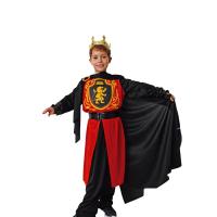 Disfraz medieval del Rey  Arturo Niño y Adultos, Rojo, con túnica, capa negra,pantalon  y cinturon,Disfraz medieval de Reina con Vestido roja y cinturon - details 3