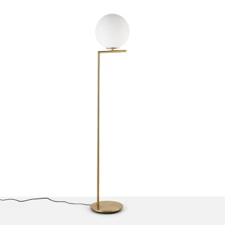 ALPINALUZ Lámpara de pie bola cristal blanca ⌀30cm Metal Dorado "Molly" - E27 Estilo Nórdico Moderno, para Sala y Dormitorio - 1