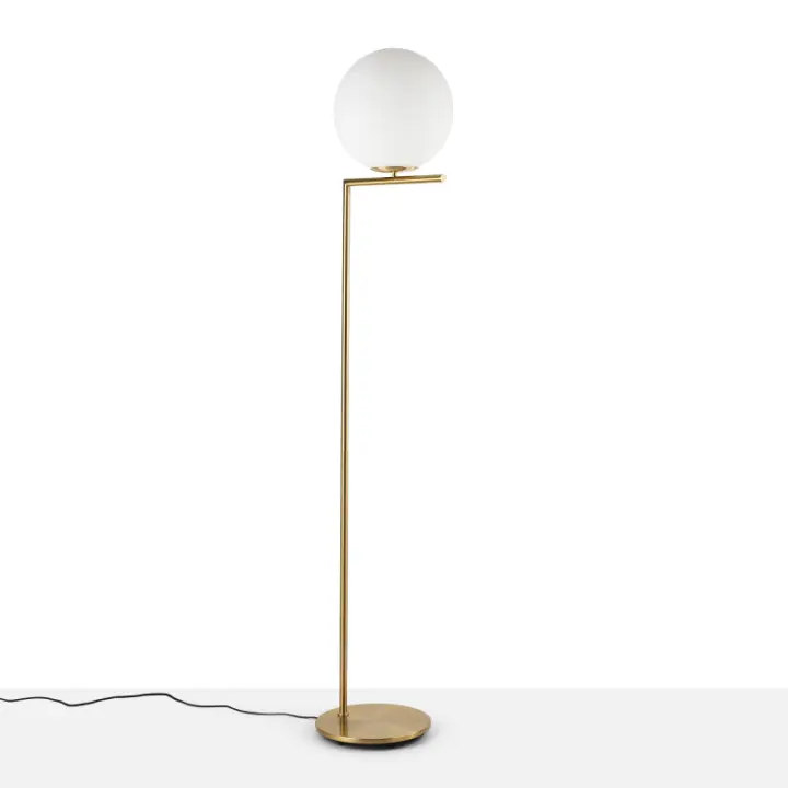 ALPINALUZ Lámpara de pie bola cristal blanca ⌀30cm Metal Dorado "Molly" - E27 Estilo Nórdico Moderno, para Sala y Dormitorio - 1