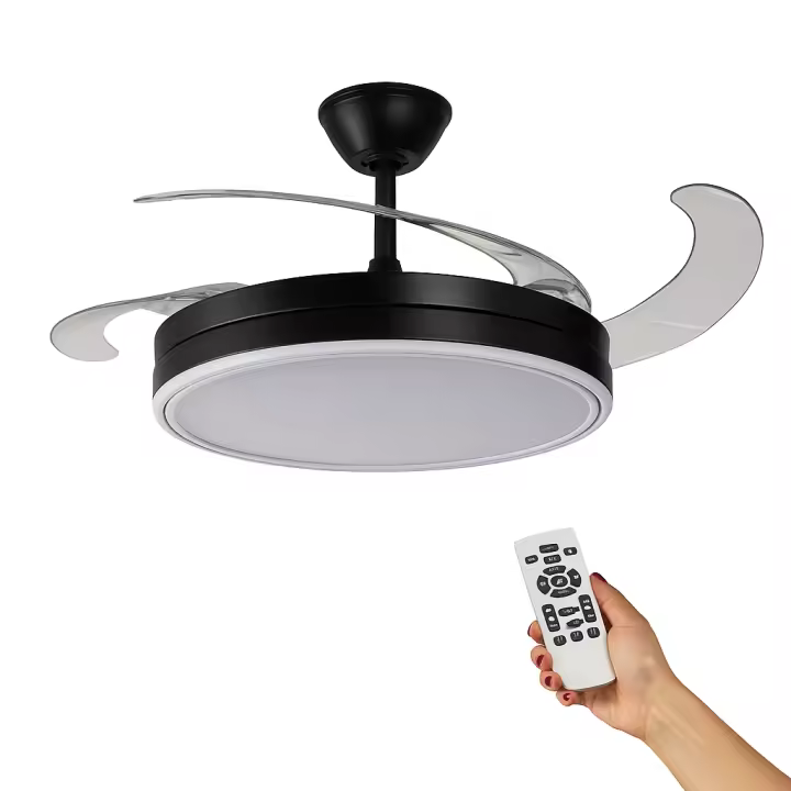 Ventilador de Techo LED Black Olga Ø107 cm | Motor DC Ultra Silencioso con Aspas Retráctiles | Luz Regulable CCT 36W | Mando a Distancia Incluido | Modo Verano/Invierno | Diseño Elegante en Negro - 1
