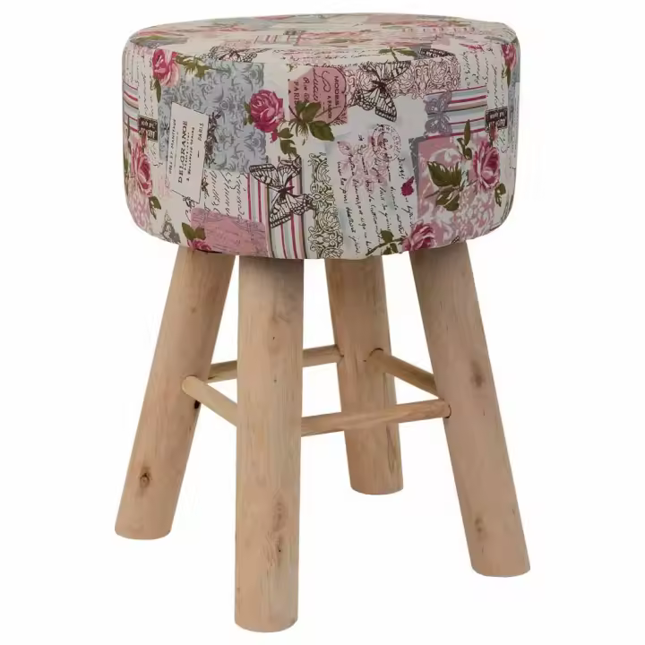 Taburete De Madera Y Forrado De Tela Lila, El mejor complemento para tu hogar - 1