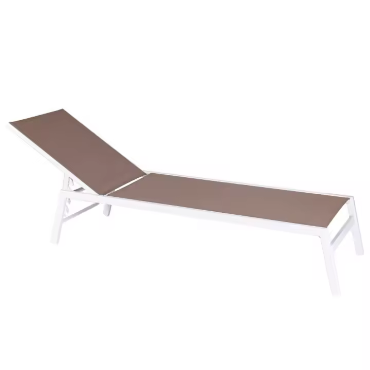Tumbona jardín Thais apilable y reclinable de aluminio blanco y textileno marrón topo de 200cm LOLAhome - 1