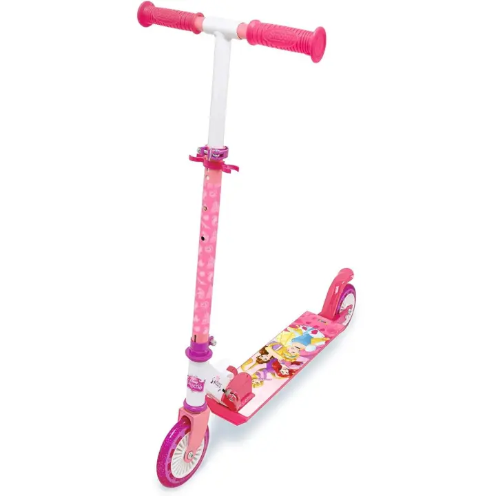 Smoby- Patinete Princesas Disney de 2 Ruedas- Patinete Metálico con Freno y Mecanismo Plegable, Manillar Ajustable en Altura, A Partir de 5 años (7600750376) - 1