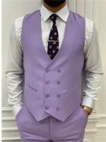 Traje De Tres Piezas Para Hombre Color Rosa Claro Elegante Con Cuello Redondo Completo Conjunto De Vestido Formal ( Chaqueta + Pantalones + Chaleco) Traje De Costura - details 2