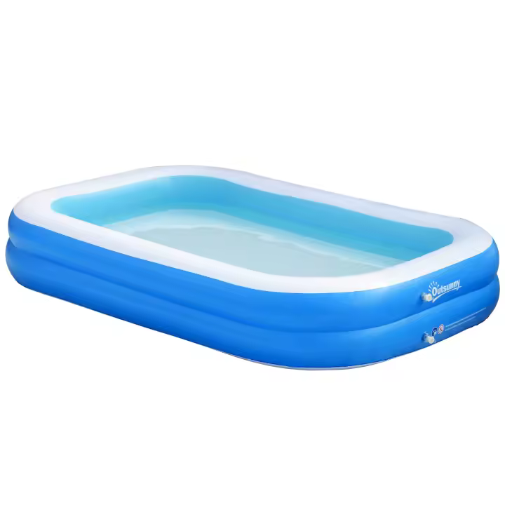Outsunny Piscina Hinchable Rectangular 1.300 Litros 262x176x56 cm para 1-2 Personas Piscina Inflable Familiar para Adultos y Niños en Jardín Patio Exterior Azul - 1