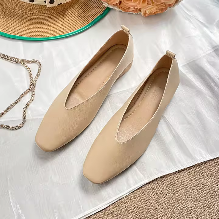 Zapatos Planos De Mujer Elegantes Y Retro Con Hebilla Mary Janes De Punta Cuadrada Rojos Para Primavera Y Otoño Con Suela Suave Y Material De Microfibra - 1
