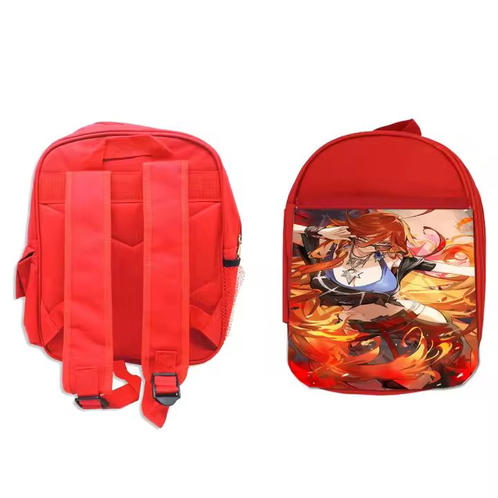 MERCHANDMANIA Pack Mochila Roja y Estuche juego anime rpg personaje genshin impact mavuika school material - 1