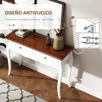 HOMCOM Mesa de Consola Mesa de Entrada con 2 Cajones Consola para Recibidor Estilo Francés para Pasillo Dormitorio Salón 100x35x76,5 cm Blanco y Marrón Oscuro - details 2