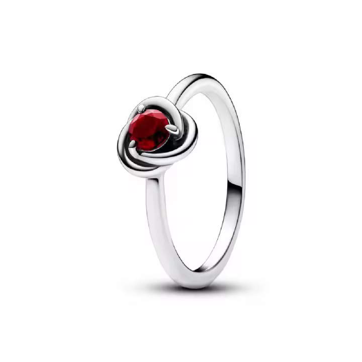 Anillo Pandora circular de eternidad con piedra natal cristal de enero rojo - 1