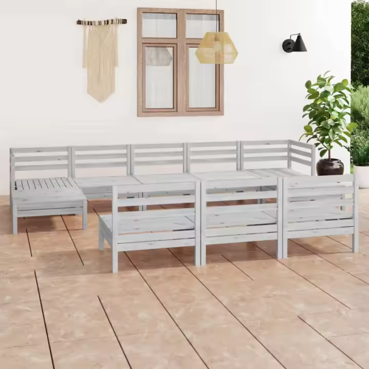 vidaXL Juego de muebles de jardín 10 piezas madera maciza pino blanco - 1