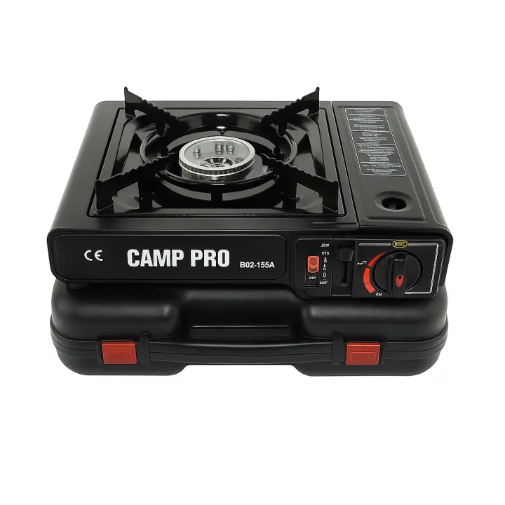 Estufa de gas CAMP PRO  portátil  DUAL  funciona con cartuchos  y botella de gas externa  para Camping y Viajes  Interiores y exteriores. - 1