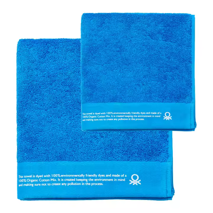 Benetton Juego de 2 Toallas de Baño Algodón Orgánico Azul - 1