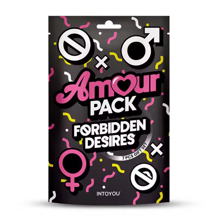 AMOUR PACK Set de 7 Piezas Forbidden Desires Juguetes sexuales Antifaz Pluma Esposas Dados Vibrador Consolador - 1