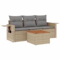 vidaXL Juego de sofás jardín 4 pzas con cojines ratán sintético Negro, Negro y crema, beige and cream Conjunto Terraza Muebles Jardín Exterior Juego de Muebles de jardín Mueble Jardín Exterior Muebles de Salon Exterior - details 4