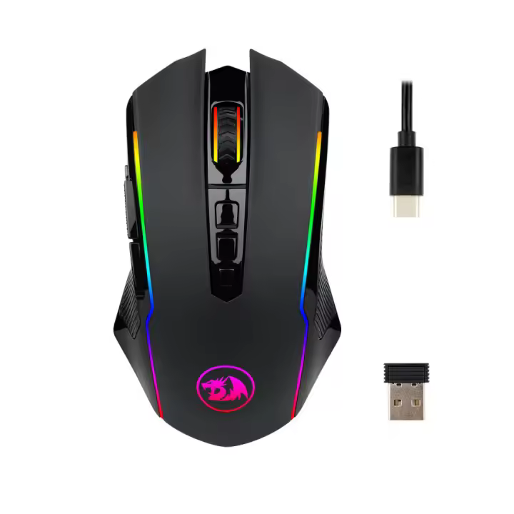 Ratón gaming Redragon M910-KS, 5 niveles DPI, potenciómetro ajustable, conexión inalámbrica y por cable, iluminación RGB, rueda antideslizante, larga duración de batería, ideal para oficina y juegos - 1