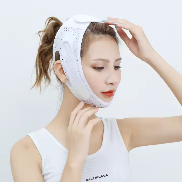 Reductor De Doble Mentón V Shaped Para Mujeres Eliminador De Máscara Antiarrugas Ajuste De Cinturón Blanco - 1