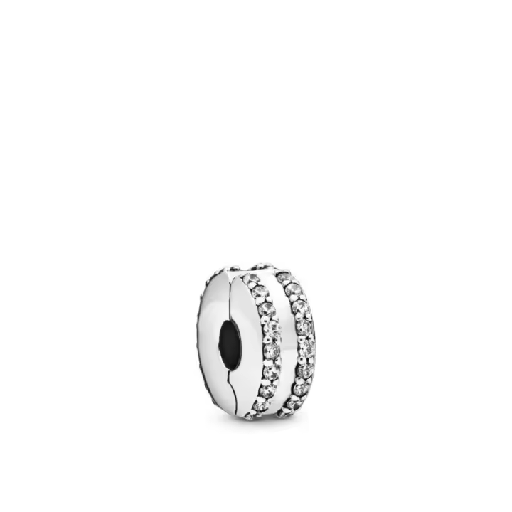 PANDORA Clip Plata Ley Doble Línea Pavé con Circonitas Cúbicas y Agarre Silicona - 1