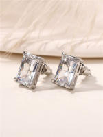 Pendientes De Estilo Cuadrado Huitan Para Mujer Con CZ Plata Versátiles Y Simples Accesorios De Joyería Moda Contratada - details 3