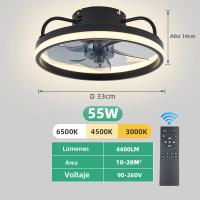 Ventilador De Techo 55W Con Luz LED Control Remoto Para Habitaciones Y Dormitorios Estilo Moderno Tamaño De Hojas 34cm - details 0