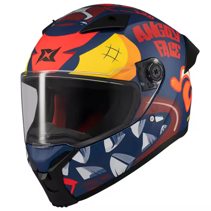 AXXIS Fenix Angry Face Azul Mate - Casco de Moto Integral Unisex Hombre y Mujer - Realizado en policarbonato con Homologación ECE 22.06 - 1