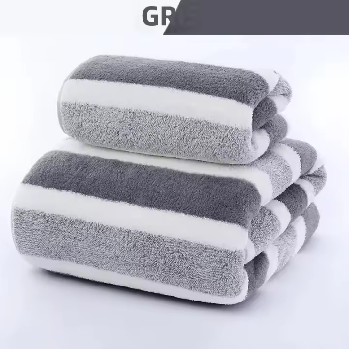 Juego De Toallas De Baño Con Patrón Rayado Toalla De Mano Suave Absorbente Y Secado Rápido Para El Baño Hecho De Tela De Microfibra - 1