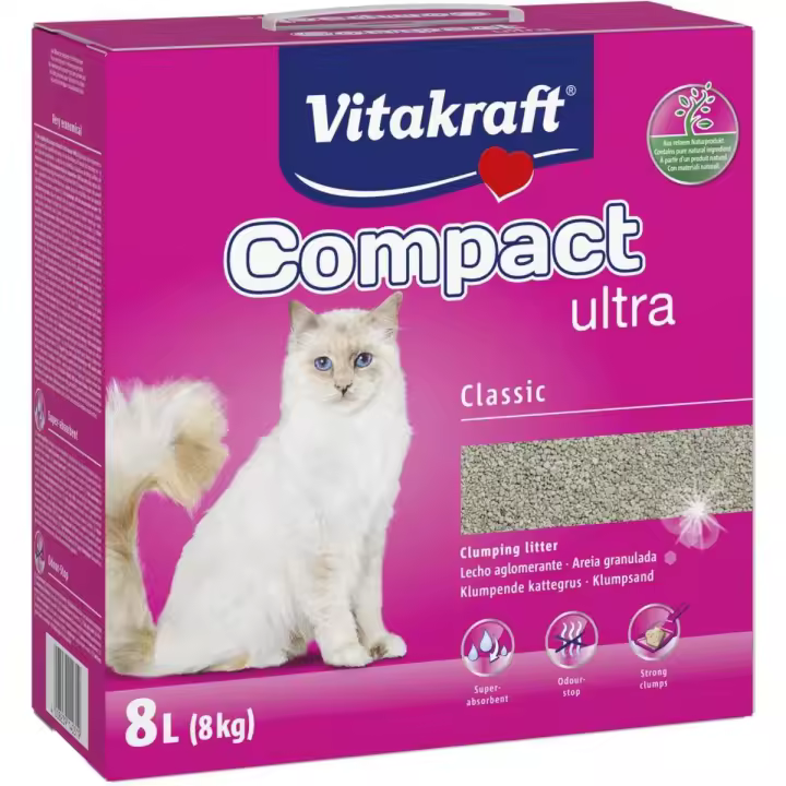 VITAKRAFT - Compact Ultra Arena Aglomerante Para Gatos Antiolores Fácil de Limpiar y Ultraabsorbente 8L (8kg) - 1