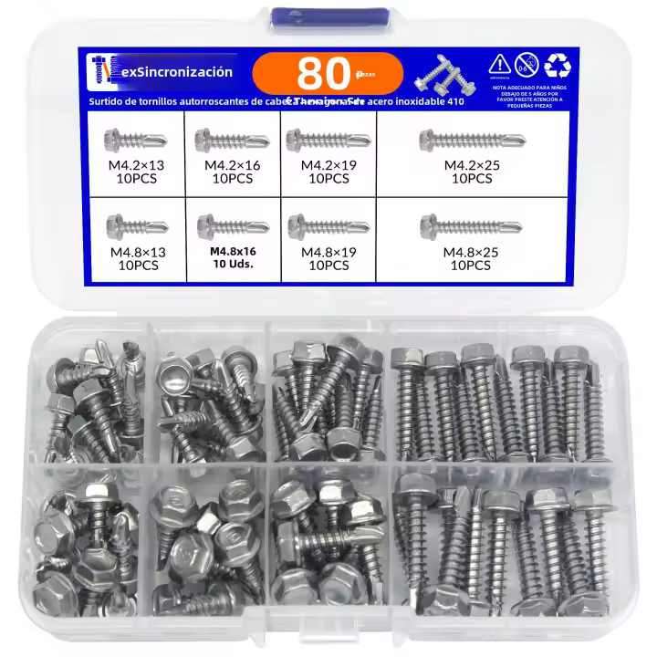 80PCS Tornillos Autoencajados De Cabeza Hexagonal De Acero Inoxidable 410 M4.2*13MM-26MM M4.8*13MM-26MM Punto De Perforación - 1