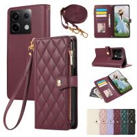 Cartera De Cuero Crossbody Con Cremallera Para Xiaomi Redmi Note 13 pro plus 12 11 13C 13T Poco M6 X6 X5 Con Correa Y Diamantes - details 4