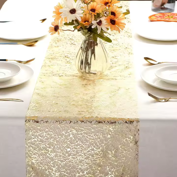 Corredor De Mesa Dorado Con Brillo Metálico Para Cumpleaños Boda Navidad Decoración De Mesa Rectangular De Poliéster 100% - 1