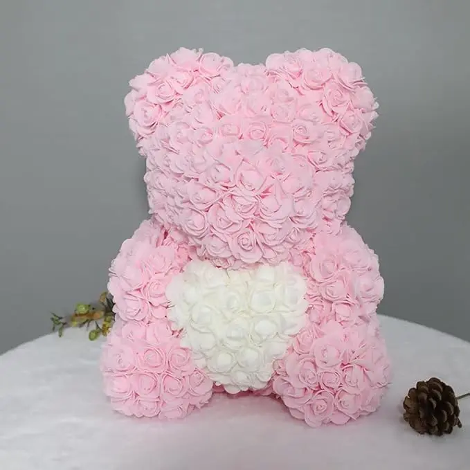 Rose Bear Rose Flower Bear, Oso de Plush Pink Hecho a mano de 10 pulgadas with Caja de GIFT, el mejor GIFT para Mujeres, Día de Madres, Día de San Valentín, Boda, Navidad, cumpleaños (rosa con Corazón) - 1