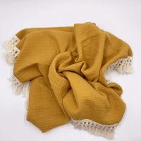 Manta de gasa de algodón de doble capa para bebé INS, manta de muselina de algodón puro, crepé, chal a prueba de viento, borla de encaje, manta para niños - details 3