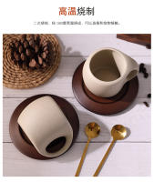 Taza De Café Cerámica Y Taza Retro Para Latte Con Tapete De Madera Y Cucharilla Taza Floral Para Té Y Café Americano - details 3