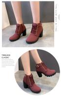 Botas De Tacón Alto Para Mujer Primavera Otoño Invierno Calidad Superior Botines Con Cordones Europeas Zapatos De Mujer PU Suela De Goma Tacón Alto Plataforma - details 4