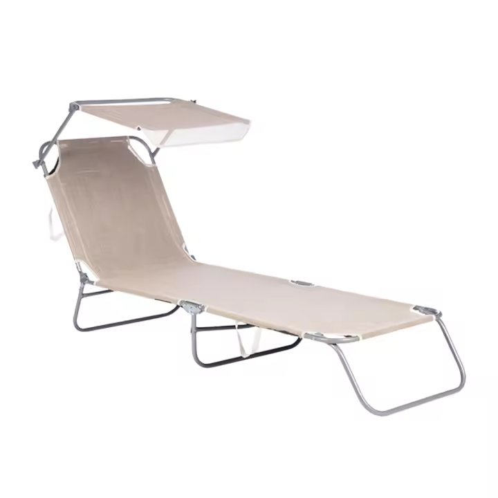 Tumbona de tela de textileno con Estructura de Aluminio y Asas de Transporte Ideal Para La Playa, El Jardín, El camping y la Pool color Beige - 1