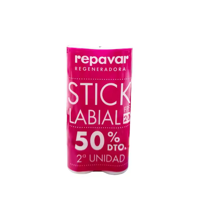 Repavar Duplo Stick - Bálsamo Labial - Rosa Mosqueta y Protección Solar SPF 20 - Protector Labial Intensivo Regenerador - Hidrata y Protege los Labios - Apto para Niños y Adultos - 4g - 1