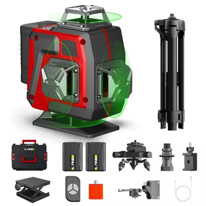 Nivel láser 4D de 16 líneas, autonivelante de línea verde 360, Control remoto Horizontal y Vertical, niveles láser de haz verde, 2 baterías de piezas - 1