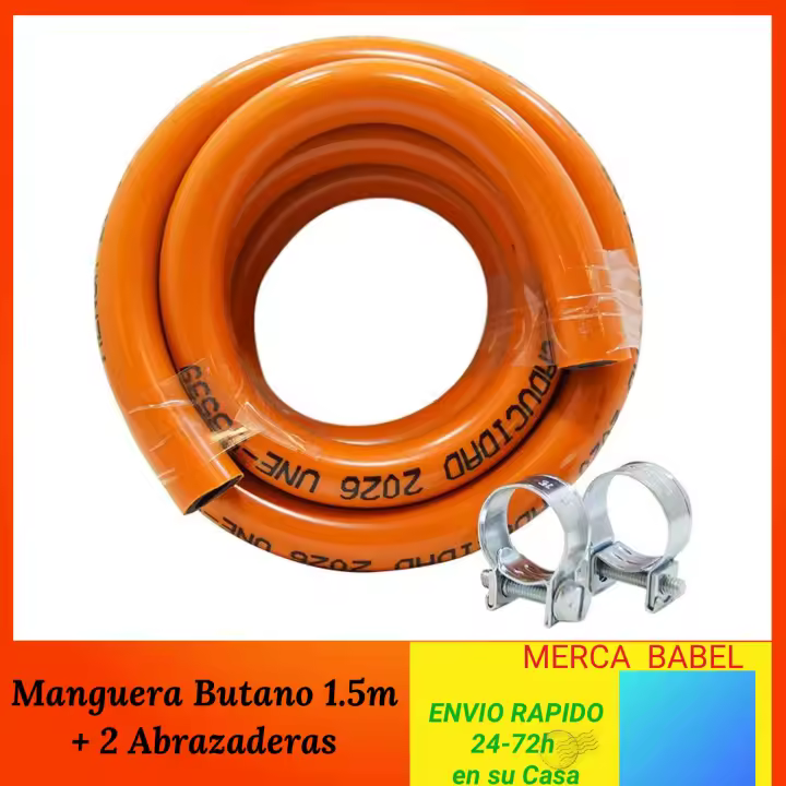 Kit Regulador Gas Butano con Valvula de Seguridad de 29 mbar, Cabezal para Butano 50 mbar, Manguera de Butano de 1.5m con 2 abrazaderas,  Juegos Completos o Piezas Sueltas, Universal (SELECCIONA LAS OPCIONES) - 1