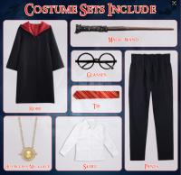 Disfraz de Mago , niño y niña 7 Piezas Disfraz Mago College Cosplay con Capa de Mago, Varita mágica, Gafas, Corbata,camisa collar pantalon Capa Disfraz Halloween Adulto, Disfraz  Halloween, Carnaval - details 4