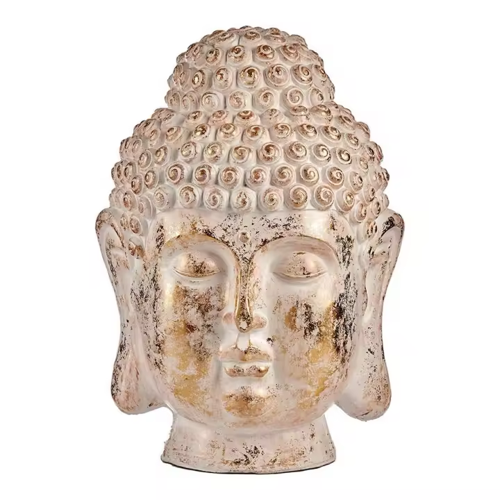 Figura Decorativa para Jardín Ibergarden CC20432 Blanco Dorado Poliresina 45,5 x 68 x 48 cm Cabeza Buda - 1