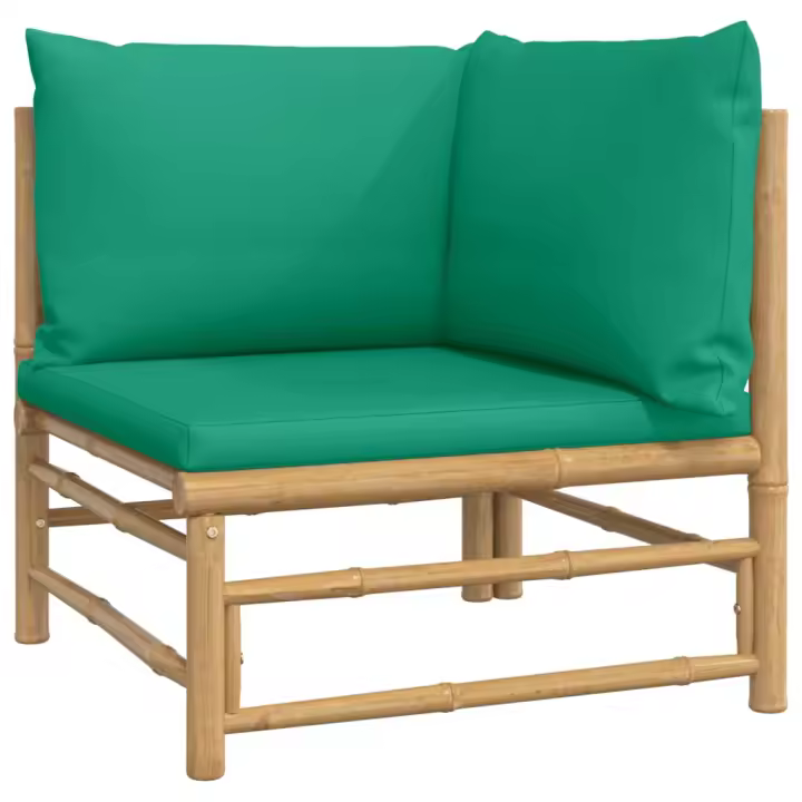 vidaXL Sofá esquinero de jardín bambú con cojines Gris claro, Taupé, Verde Conjunto Terraza Muebles Jardín Exterior Juego de Muebles de jardín Mueble Jardín Exterior Muebles de Salon Exterior - 1