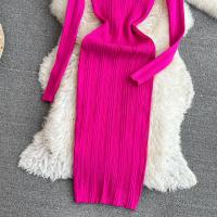 Vestido De Encaje Con Manga Larga Para Mujer Ropa De Fiesta Retro O-Neck Ajustado Estilo Coreano Poliéster Mid-Calf - details 17