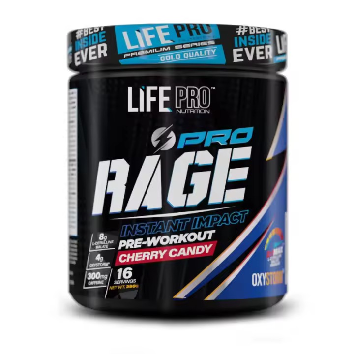 LIFE PRO NUTRITION RAGE PRO 290G - Potente Preentreno con Estimulantes - Aumenta Rendimiento y Reduce Fatiga - 1