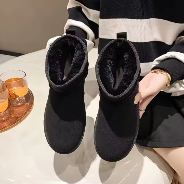 Botas De Nieve Para Mujer Invierno Calientes Cuero Sintético Antideslizantes Impermeables Cortas Con Forro De Algodón Cómodo Talla Real - 1