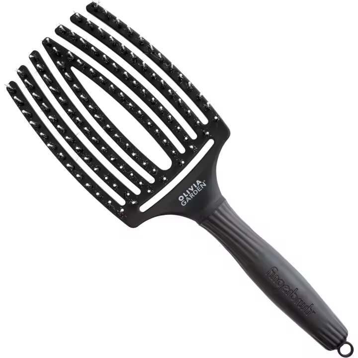 Cepillo Olivia Garden Fingerbrush Combo Large - Pelo Largo - Antitirones - Cerdas Jabalí y Nylon - Brillo Natural - Cabello Fino, Medio y Grueso - Negro - 1