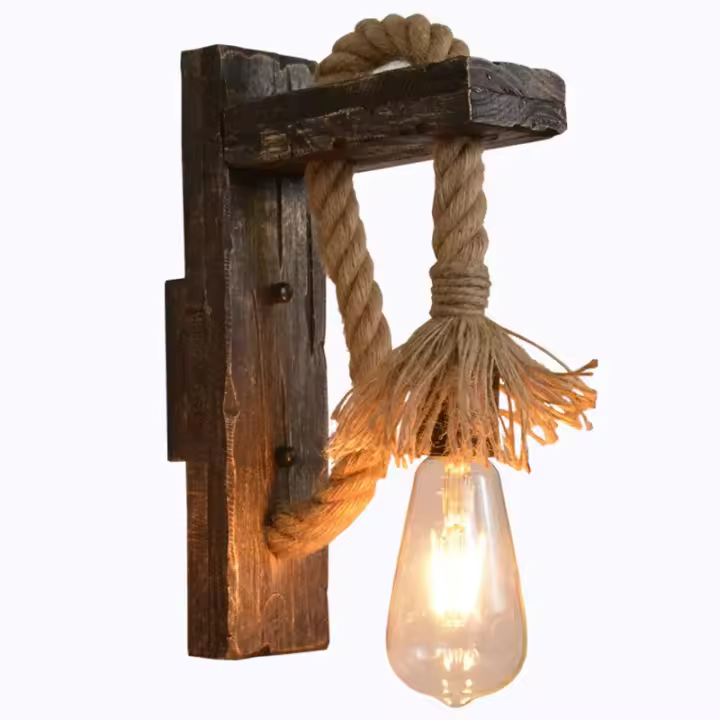 Sconce De Pared Vintage Industrial Luz Rustica En Madera Y Metal Para Interior Estilo Farmhouse Para Comedor - 1
