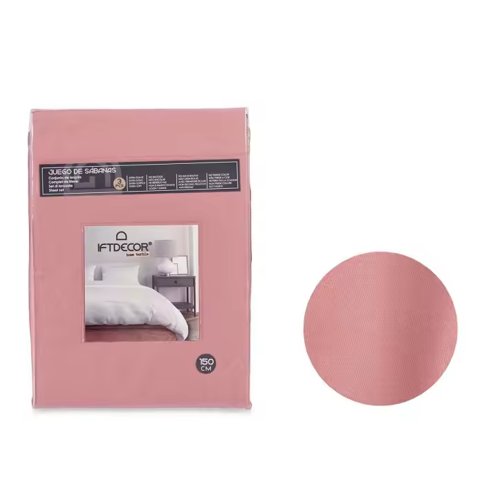 Juego de Sábanas Rosa Cama de 150 3 Piezas - 1