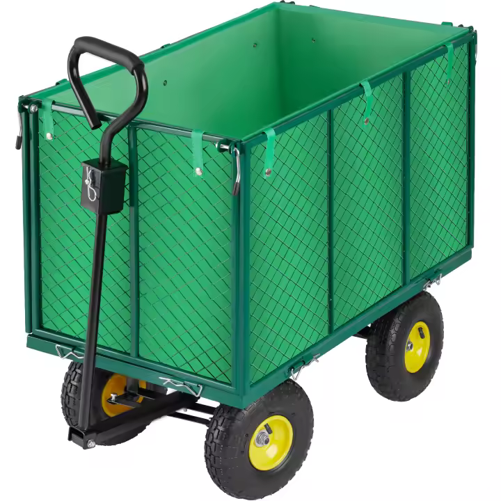 Tectake - Carrito de transporte máx. 544 kg  Laterales abatibles con cierre  Incluye funda para el interior  Capacidad de carga total: hasta 544 kg  Medidas (largo x ancho x alto): aprox. 108 x 54 x 79,5 cm  Enganche para remolque desmontable - 1