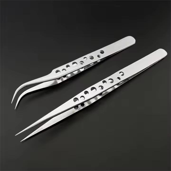 Juego De 2 Pinzas Precision Acero Inoxidable Antiestática Para Electrónica Herramientas Manuales Curvas Y Rectas Para Reparación De Teléfonos Móviles - 1